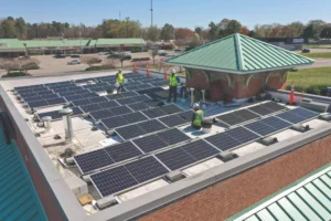 Earth Right Mid Atlantic install team working on roof mounted solar system