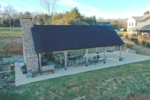 Earth Right Mid-Atlantic solar panels mounted on picnic overhang for the house in the background